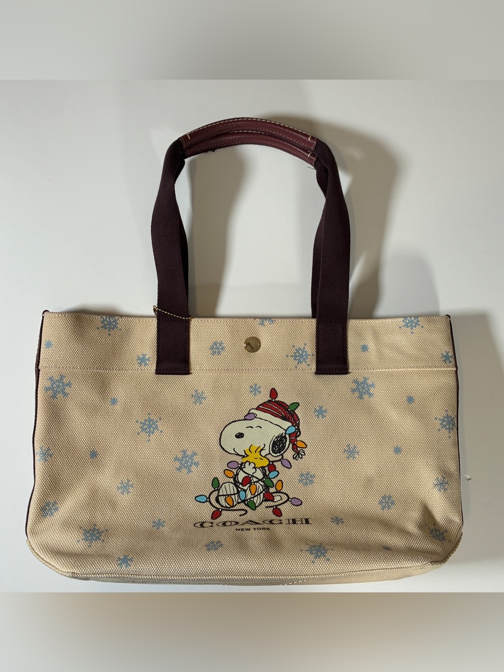 Coach x Peanuts Snoopy Woodstock Christmas Lights Tote CE854